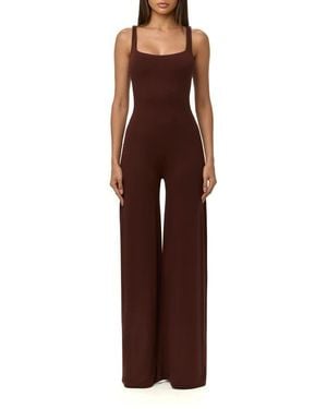 Naked Wardrobe Sculpt Wide Leg Tank Jumpsuit - Brown