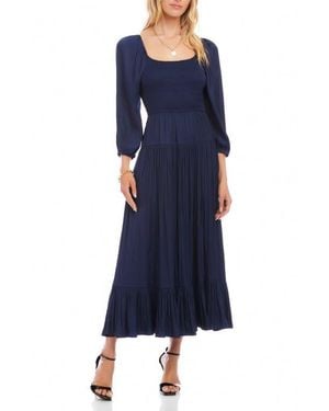 Karen Kane Smocked Balloon Sleeve Maxi Dress - Blue