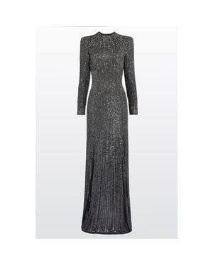 Jenny Packham Rory Embellished Mock-Neck Maxi Dress - Gray