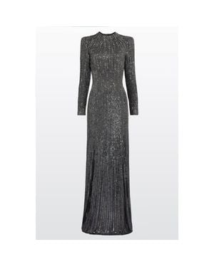 Jenny Packham Rory Embellished Mock-Neck Maxi Dress - Gray