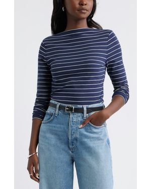 Caslon Long Sleeve Boat Neck T-Shirt - Blue