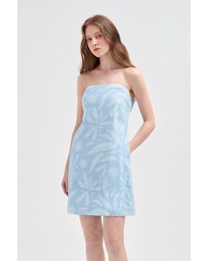 NUAJE NUAJE Rhea Strapless Mini Linen Dress - Blue