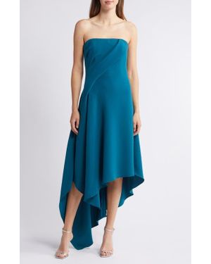 Amsale Asymmetric Strapless Cocktail Dress - Blue