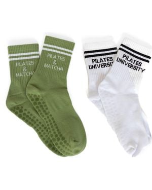 Pilates University 1883 Assorted 2-Pack Classic Nonslip Grip Crew Socks - Green