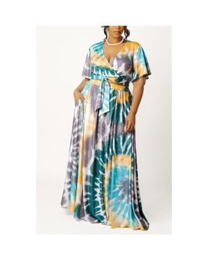 Buxom Couture Print Tie Front Top & Maxi Skirt Set - Blue