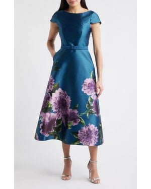 Kay Unger Ina Belted Cocktail Dress - Blue