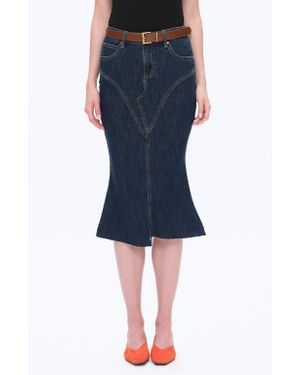 Bayeas Erin Raw Fishtail Hem Denim Skirt - Blue