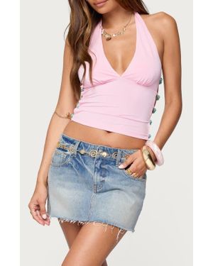 Edikted Azaria Beaded Cutout Halter Top - Blue