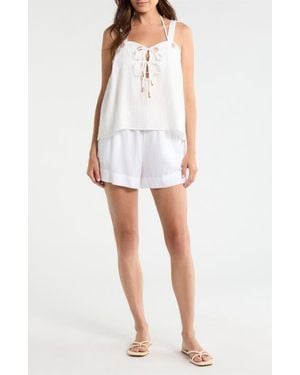 Elan Tie Front Cotton Gauze Top - White