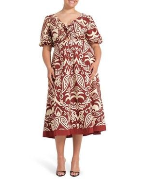 Estelle Aurela Paisley Keyhole Fit & Flare Cotton Midi Dress - Red