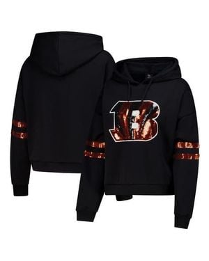 Cuce Cincinnati Bengals Cropped Sequins Pullover Hoodie - Black