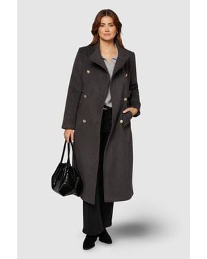 Wallis Double Breasted Tab Detail Funnel Coat - Black