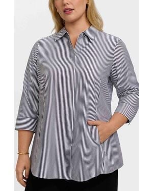 Foxcroft Cici Stripe Cotton Tunic Blouse - Gray