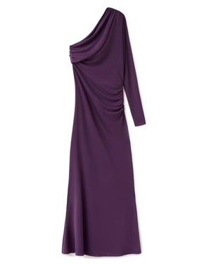 Mango One-Shoulder Ruched Jersey Dress - Purple