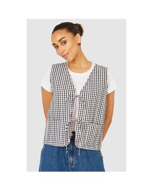 Yumi' Gingham Reversible Cotton Tie Waistcoat - White