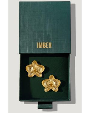 IMBER Orchid Flower Statement Stud Earrings - Metallic