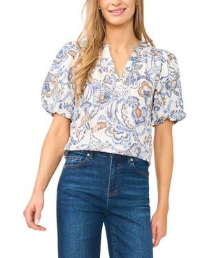 Halogen® Floral Print Balloon Sleeve Top - Blue