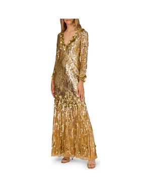 Aidan Mattox Embellished Long Sleeve Mermaid Gown - Metallic