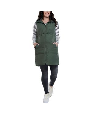 Motherhood Maternity Woven Full-Zip Sleeveless Quilted Puffer Vest - Green