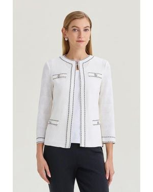 Ming Wang Heritage Diamond Faux Link Trim Knit Jacket - White