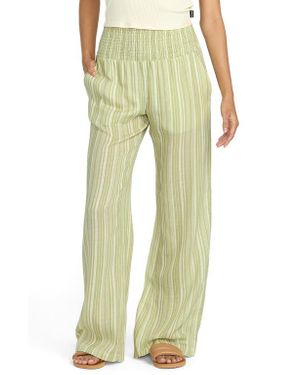 Billabong New Waves Stripe Smock Waist Cotton Gauze Pants - Yellow