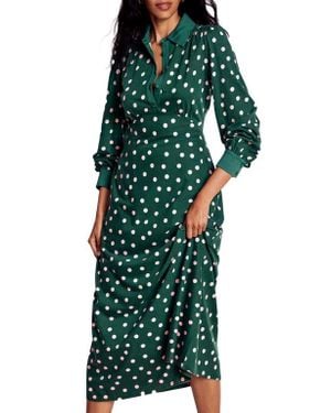 Boden Polka Dot Empire Waist Long Sleeve Dress - Green