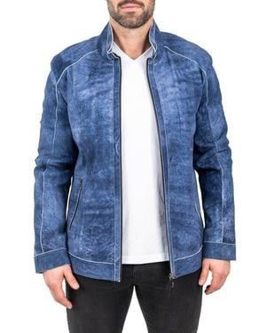 Maceoo Denim Effect Suede Jacket - Blue