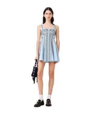 Maje Short Embroidered Linen-Blend Dress - Blue
