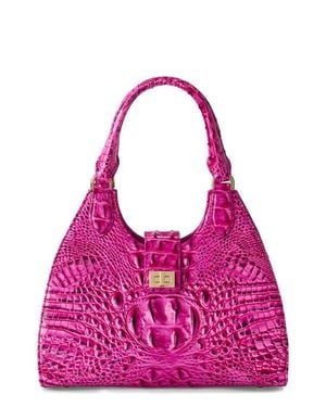 Brahmin Adrian Croc Embossed Leather Shoulder Bag - Pink