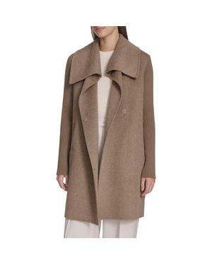 Kenneth Cole Rib Sleeve Mixed Media Coat - Brown