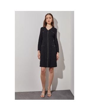 Ming Wang Chain Trim Textured Knit Sheath Dress - Gray