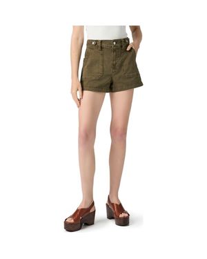 PAIGE Anessa Button Tab Denim Shorts - Green
