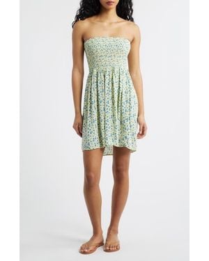 Rip Curl Surf Side Smocked Strapless Minidress - Green