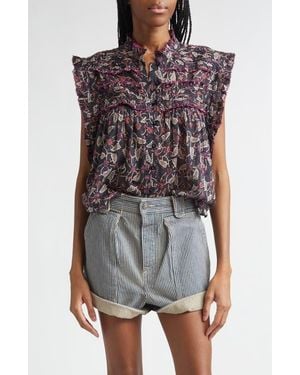 Isabel Marant Dersia Floral Ruffled Cotton Top - Multicolor