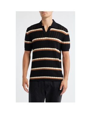 Percival Tessaro Stripe Open Knit Polo - Black