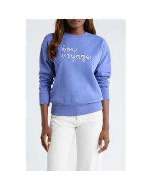 Caslon Bon Voyage Embroidered Fleece Sweatshirt - Blue