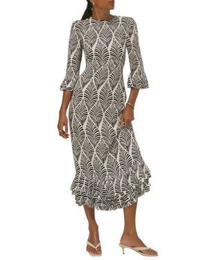 Mint Velvet Printed Ruffle Detail Midi Dress - Gray