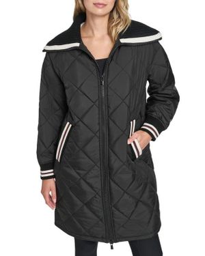 Champion Diamond Quilted Faux Shearling Lined Coat - Black