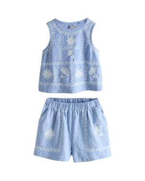 Next Floral Tile Tank & Shorts Set - Blue