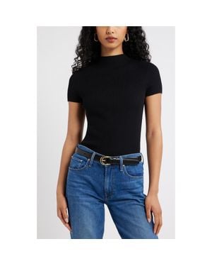Open Edit Rib Knit Mock Neck Sweater - Black
