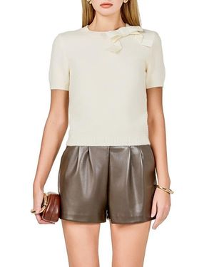 Endless Rose Bow Detail Short Sleeve Sweater - White