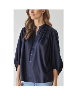 ocean + main Cotton Poplin Peasant Top - Blue
