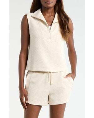 Mpg Dreamweave Sleeveless Half Zip Mock Neck Top - Natural