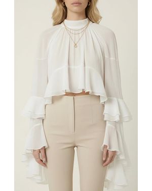 Modenaire Sheer Ruffle Sleeve Blouse - Natural