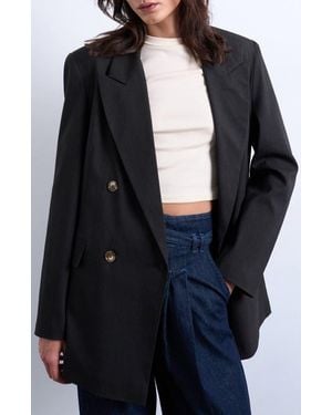 TOPSHOP Pinstripe Double Breasted Blazer - Black