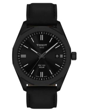 Tissot Prc 100 Solar Quartz Leather Strap Watch, 39Mm - Black