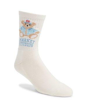 Market Bear Crew Socks - White