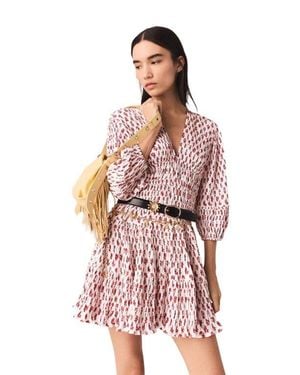 Maje Patterned Pleated Dress - Red