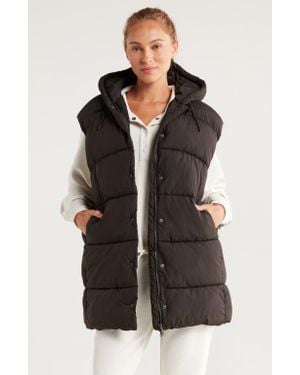 Zella Longline Hooded Puffer Vest - Black