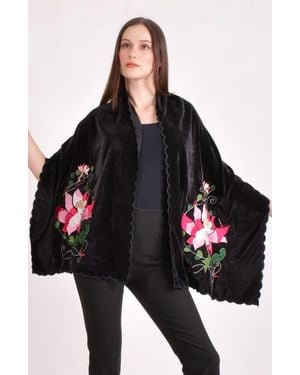 Ras Hand Embroidered Velvet Scarf - Black